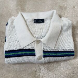 ‼️GAP White Polo with Blue and Green Stripes‼️